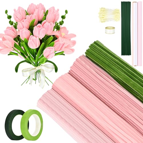 Vinitoy Pfeifenreiniger Blumen Set, 400+ Stück Pfeifenputzer Zum Basteln mit Blumendraht, Blumenband, Klebeband, Geschenkband, Geschenkpapier, Rosa Vinitoy Pfeifenreiniger Blumen Set, 400+ Stück Pfeifenputzer Zum Basteln mit Blumendraht, Blumenband, Klebeband, Geschenkband, Geschenkpapier, Rosa von Vinitoy