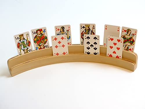 Vinkelau Holz Kartenhalter mit 2 Ebenen BZW. 2 Reihen mit Stufe / aus unbehandeltem Buchenholz / Doppelkartenhalter / Spielkartenhalter / halbrund/ Länge: 50 cm von Vinkelau