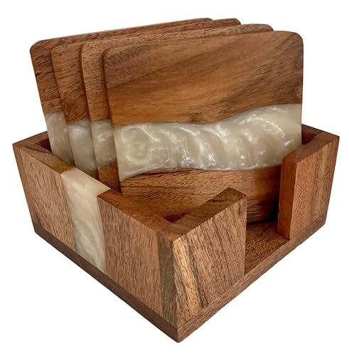 Vinola Untersetzer aus Holz und Harz, 4er-Set mit Halter für Couchtisch, handgefertigtes Akazienholz und Epoxidharz-Untersetzer-Set, schützen Tische, nicht saugfähig und leicht zu reinigen, für Vinola Untersetzer aus Holz und Harz, 4er-Set mit Halter für Couchtisch, handgefertigtes Akazienholz und Epoxidharz-Untersetzer-Set, schützen Tische, nicht saugfähig und leicht zu reinigen, für von Vinola