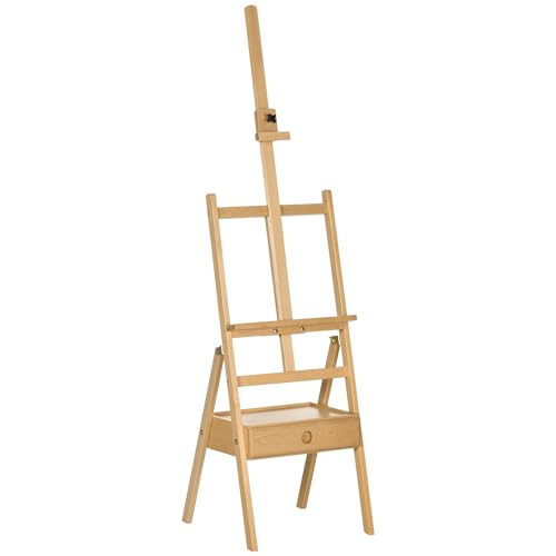 Vinsetto Staffelei Holz Groß 150-190 cm hoch Holzstaffelei für Leinwände bis 92 cm Leinwand Ständer mit integriertem Malkoffer Feldstaffeleifür Malerei, Skizze, Hochzeit, Ausstellung von Vinsetto
