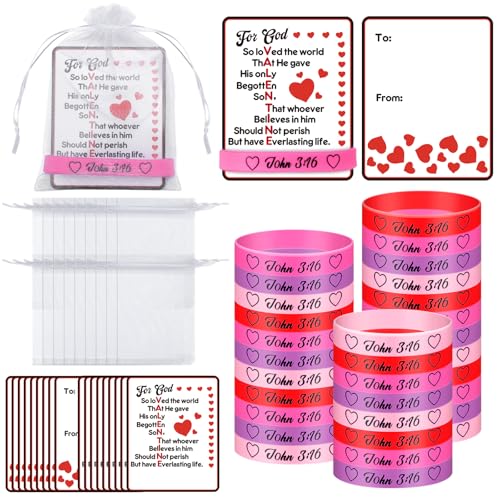 Vinsot 36 Sets religiöse Valentinstags-Armbänder aus Silikon mit Karten und Organza-Beuteln, Großpackung John 3: 16 Armbänder, Valentinstagsgeschenke, Valentinstag, Party, Gastgeschenk Vinsot 36 Sets religiöse Valentinstags-Armbänder aus Silikon mit Karten und Organza-Beuteln, Großpackung John 3: 16 Armbänder, Valentinstagsgeschenke, Valentinstag, Party, Gastgeschenk von Vinsot