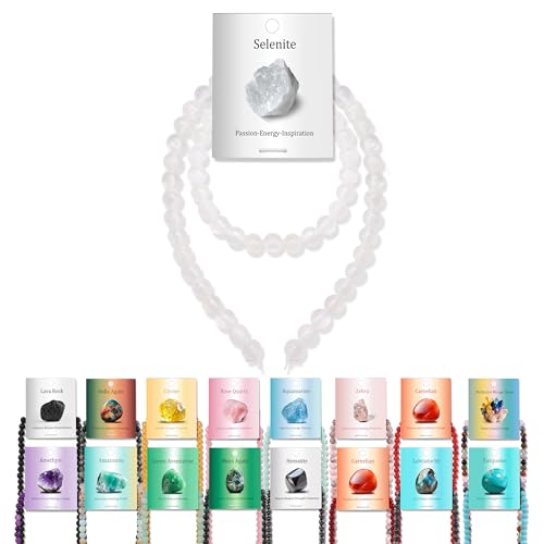 Vinswet Selenit-Natursteinperlen, rund, echte Steinperlen, lose Edelsteine, zum Selbermachen, glatte Perlen für Armbänder, Halsketten, Ohrringe, Schmuckherstellung, 60 Stück von Vinswet