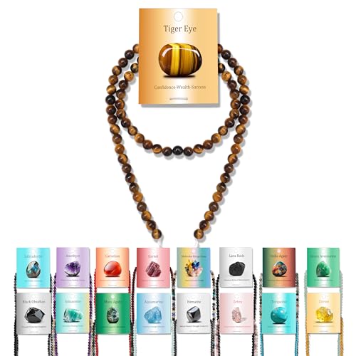 Vinswet Tigerauge-Natursteinperlen, rund, echte Steinperlen, lose Edelsteine, zum Selbermachen, glatte Perlen für Armbänder, Halsketten, Ohrringe, Schmuckherstellung, 90 Stück von Vinswet