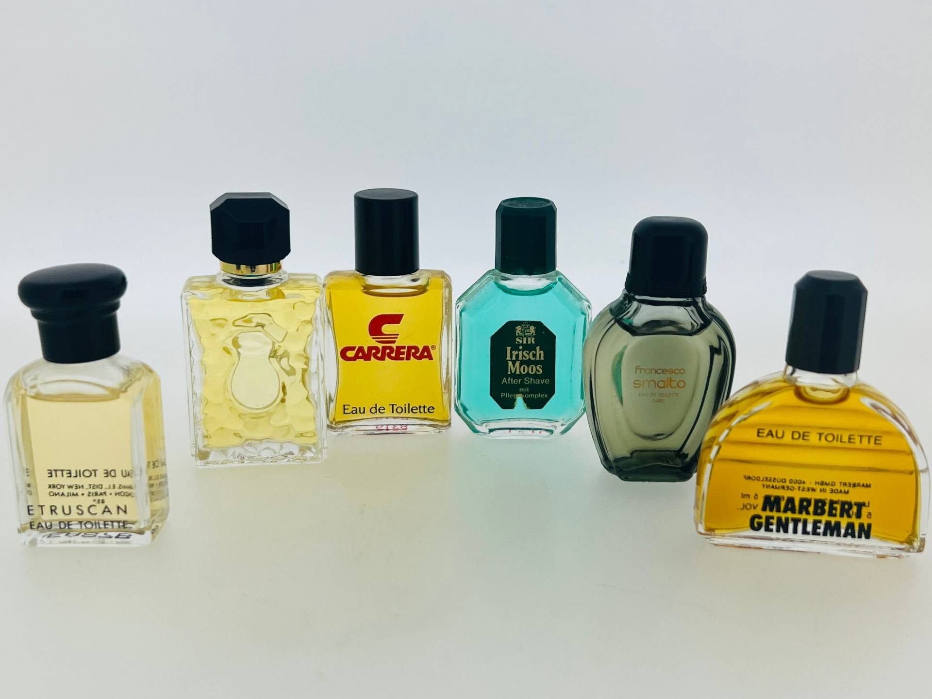 Set 6 Miniatur Parfum, Francesco Smalto, Tuscany Per Uomo Etruscan, Marbert Gentleman, Sir - Irisch Moos 4711 , Carrera, Salvador Dali, 5 Ml von VintagGlamour