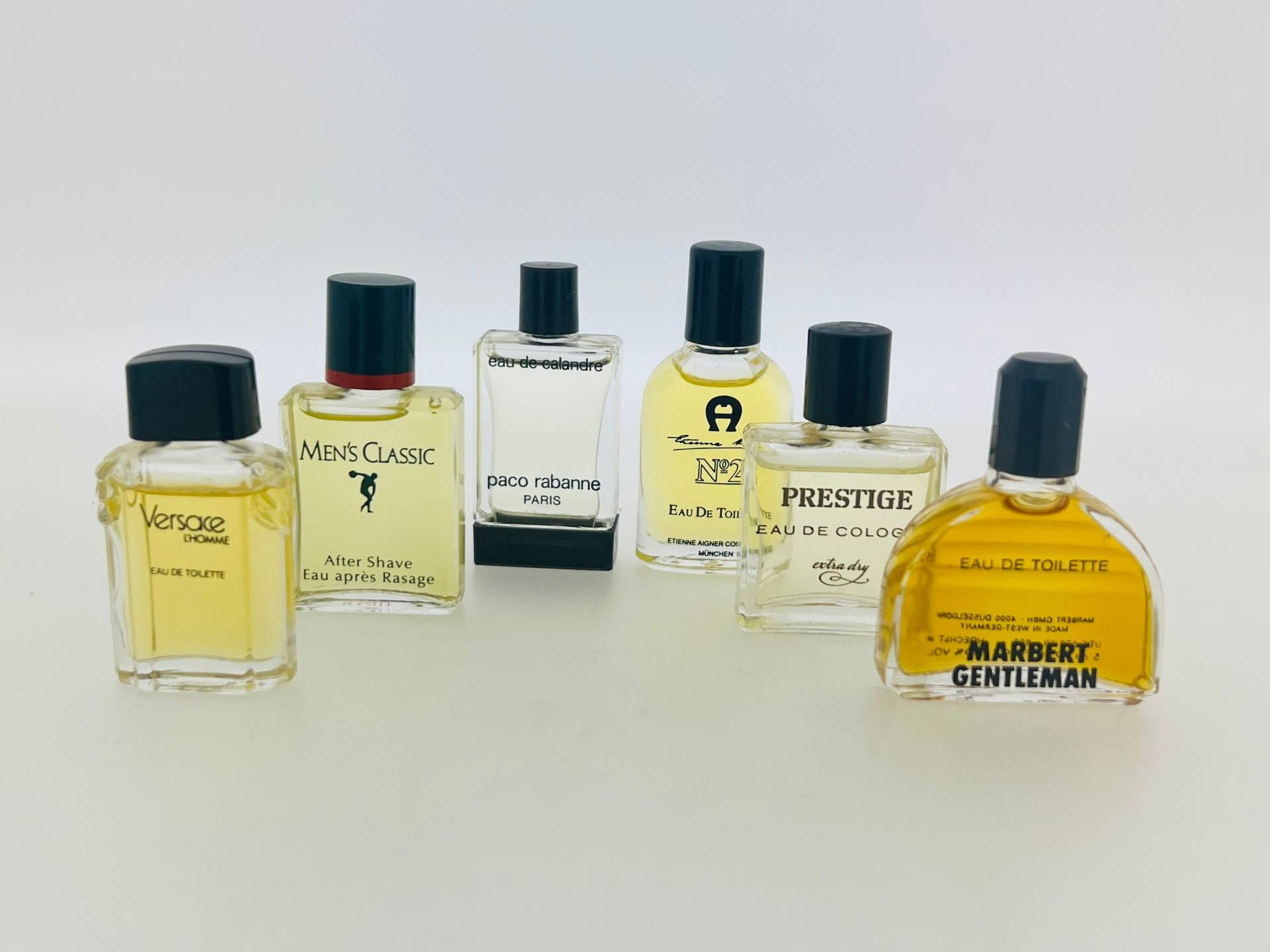 Set 6 Miniatur Parfum, Marbert Gentleman, Etienne Aigner Nº2, Prestige Extra Dry, Herren Classic Mülhens, Versace L'homme, Calandre Paco Rabanne von VintagGlamour
