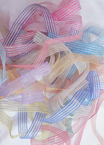 Einzigartiges, durchscheinendes Organzaband, Sari-Band, Spitze, für Geschenkverpackungen, Schleifen, 20 Stück, 20 Meter (je 91 cm), für Kunst, Handwerk, Scrapbooking, DS249 von Vintage Fabrics Crafts
