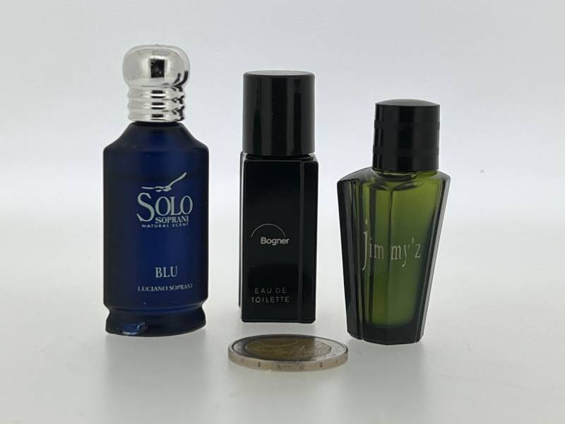 3 Miniature Set Solo Soprani, Blu Luciano Bogner Man 2, Bogner, Jimmy'z Régine's Eau De Toilette 5 Ml von VintagePerfumeShop