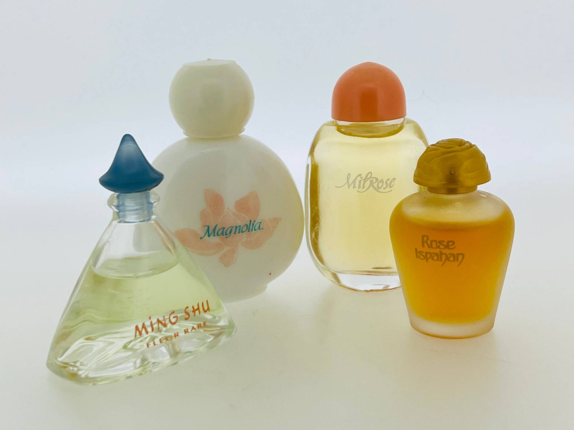 Set 4 Vintage Miniatur Parfüm, Yves Rocher, Ming Shu Fleur Rare, Magnolie, Rose Ispahan Eau De Toilette 5 Ml von VintagePerfumeShop