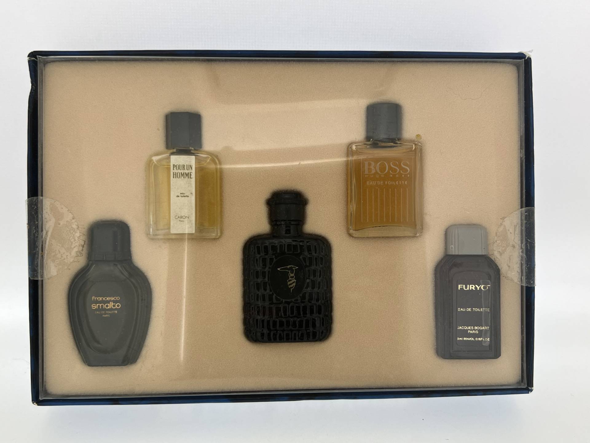 Set For Men, 5 Miniature Perfumes, Francesco Smalto, Homme De Caron, Boss Number One, Furyo Jacques Bogart, Trussardi Uomo Eau De Toilette von VintagePerfumeShop