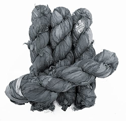 100g Recycled Sari Silk Ribbon Garn, Schmuck machen Trim - Grau von VintageandYou
