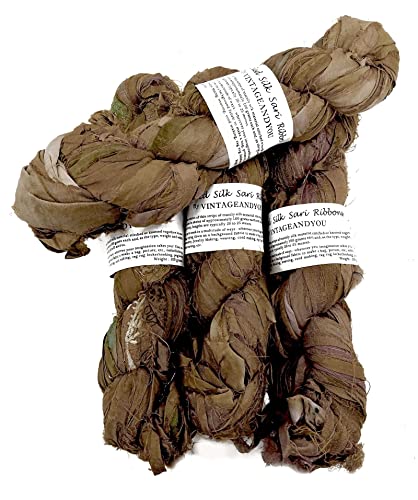 100g Recycled Sari Silk Ribbon Garn, Schmuck machen Trim - Hellbraun von VintageandYou