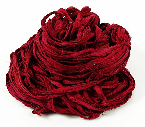 100g Recycled Sari Silk Ribbon Garn, Schmuck machen Trim - Maroon von VintageandYou