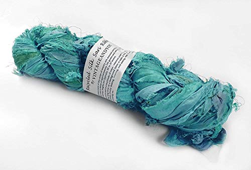 100g Recycled Sari Silk Ribbon Garn, Schmuck machen Trim - Minze Blau von VintageandYou