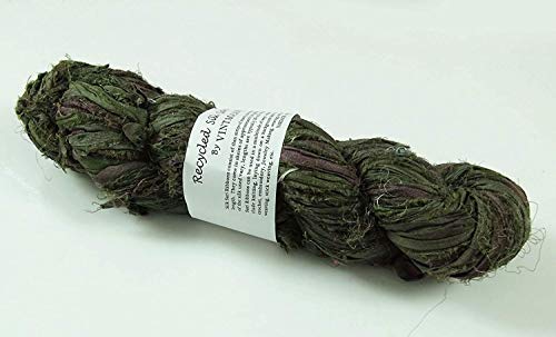 100g Recycled Sari Silk Ribbon Garn, Schmuck machen Trim - Olive Green Mix von VintageandYou