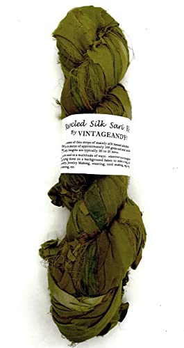 100g Recycled Sari Silk Ribbon Garn, Schmuck machen Trim - Olivgrün von VintageandYou