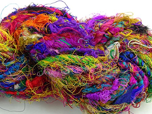 100 g recyceltes Sari-Seidegarn, handgesponnene, mehrfarbige weiche Garne von Vintageandyou