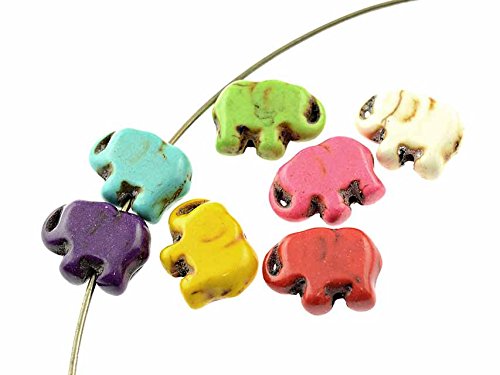 Vintageparts 10 Halbedelstein Elefanten im farbmix aus Howlite, DIY-Schmuck von Vintageparts FACHHANDEL FÜR SCHMUCKZUBEHÖR