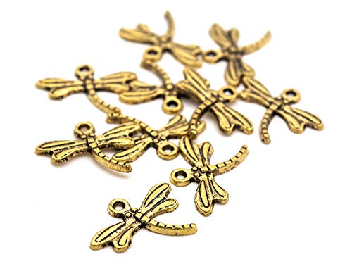 10 Libellen Anhänger aus Metall in antik goldfarben von Vintageparts, DIY-Schmuck von Vintageparts FACHHANDEL FÜR SCHMUCKZUBEHÖR