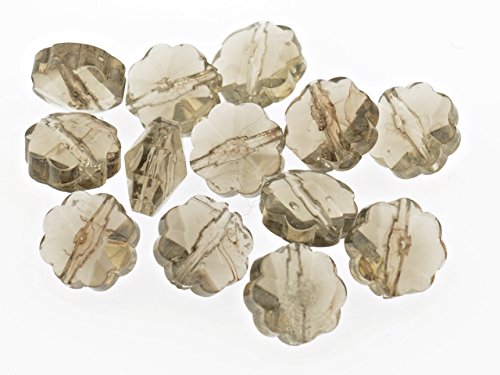 12 Glasschliffperlen als Blume in graubraun, 8 mm von Vintageparts FACHHANDEL FÜR SCHMUCKZUBEHÖR