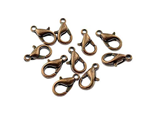 12 Karabinerverschlüsse in antik kupferfarben, 10 mm von Vintageparts FACHHANDEL FÜR SCHMUCKZUBEHÖR