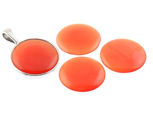 Vintageparts 2 Cabochons 25 mm Cateye Glas in orange-rot, DIY-Schmuck von Vintageparts