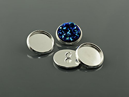 Vintageparts 2 Rahmen als Knöpfe in silberfarben für 12 mm Cabochons, DIY-Schmuck von Vintageparts FACHHANDEL FÜR SCHMUCKZUBEHÖR