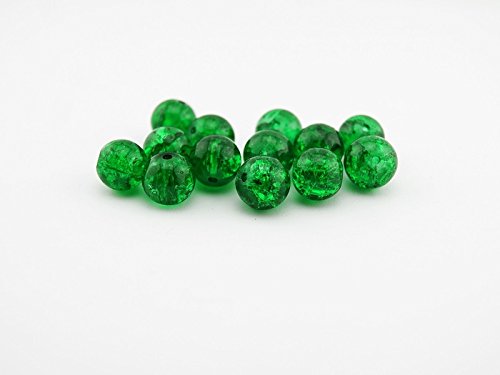 Vintageparts 20 Crackle Glasperlen in grün, 10 mm, DIY-Schmuck von Vintageparts FACHHANDEL FÜR SCHMUCKZUBEHÖR