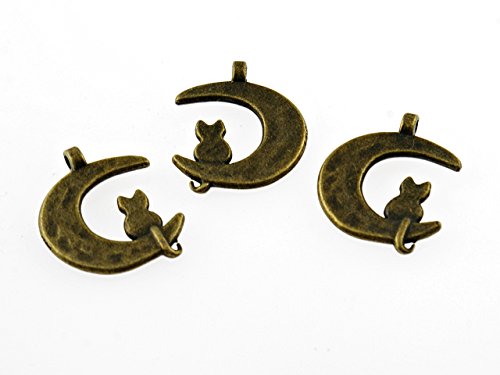 4 Anhänger Katze auf Mond in antik Bronze von Vintageparts, DIY-Schmuck von Vintageparts FACHHANDEL FÜR SCHMUCKZUBEHÖR