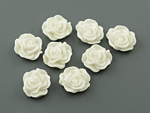 4 Cabochon Rosen weiß, 14 mm von Vintageparts, DIY-Schmuck von Vintageparts FACHHANDEL FÜR SCHMUCKZUBEHÖR