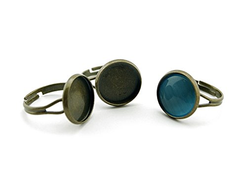 Vintageparts 4 Ringrohlinge in antik Bronze für 14 mm Cabochon, DIY-Schmuck von Vintageparts FACHHANDEL FÜR SCHMUCKZUBEHÖR