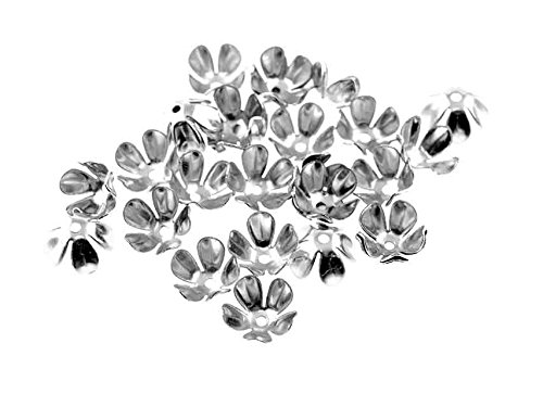 40 Blumen Perlkappen in silberfarben platiniert, 7,5 mm von Vintageparts, DIY-Schmuck von Vintageparts FACHHANDEL FÜR SCHMUCKZUBEHÖR