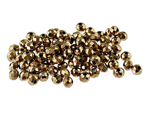 Vintageparts 50 Glasschliffperlen Doll in goldfarben, 4x3 mm, DIY-Schmuck von Vintageparts FACHHANDEL FÜR SCHMUCKZUBEHÖR