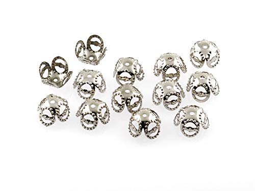 50 filigrane Perlkappen in platinfarben, 8 mm 50 filigrane Perlkappen in platinfarben, 8 mm von Vintageparts FACHHANDEL FÜR SCHMUCKZUBEHÖR