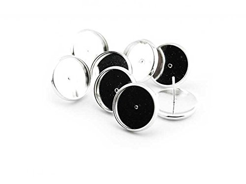 Vintageparts 8 Ohrstecker in silberfarben für 14 mm Cabochons, DIY-Schmuck von Vintageparts FACHHANDEL FÜR SCHMUCKZUBEHÖR