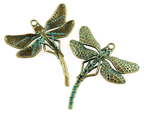 Anhänger als Libelle in antik bronzefarben grün patiniert 2 Stück von Vintageparts, DIY-Schmuck, Patina, Lilbellenanhänger von Vintageparts FACHHANDEL FÜR SCHMUCKZUBEHÖR