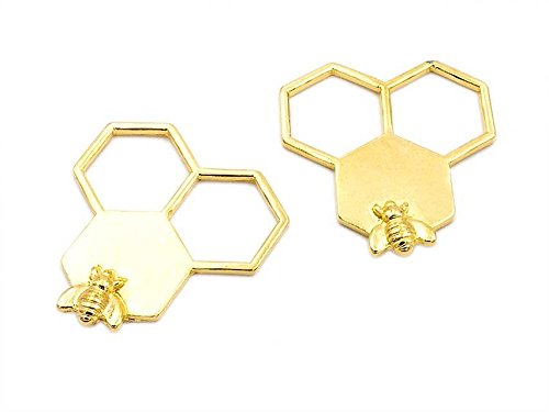 Anhänger als große Honigwabe mit Biene in Gold 2 Stück DIY Schmuck von Vintageparts zum Schmuck selber Machen von Vintageparts FACHHANDEL FÜR SCHMUCKZUBEHÖR