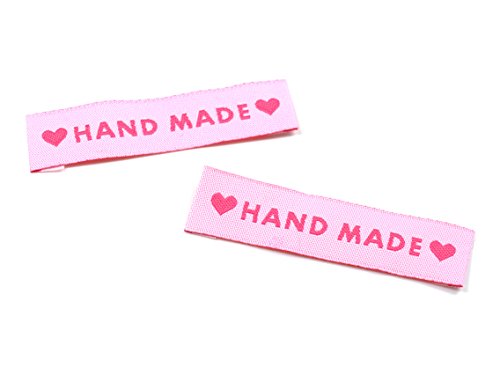 Applikationen, Aufnäher mit pinkfarbener Aufschrift in rosa 10 Stück von Vintageparts, DIY-Schmuck Handmade Polyester von Vintageparts FACHHANDEL FÜR SCHMUCKZUBEHÖR