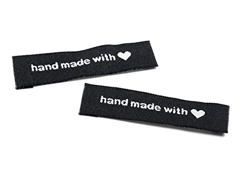 Vintageparts Applikationen, Aufnäher mit weißer Aufschrift in schwarz 10 Stück, DIY-Schmuck handmadewithlove Handmade Polyester von Vintageparts FACHHANDEL FÜR SCHMUCKZUBEHÖR