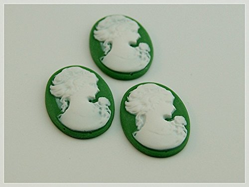 3 Cabochon/Kameen in grün weiß, 25 x 18 mm von Vintageparts FACHHANDEL FÜR SCHMUCKZUBEHÖR