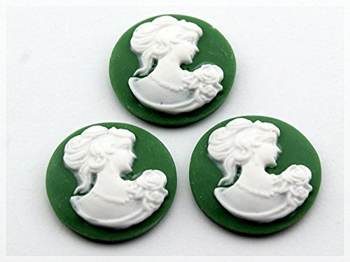 Vintageparts 4 Cabochons/Kamee in grün-weiß, 20 mm, DIY-Schmuck von Vintageparts FACHHANDEL FÜR SCHMUCKZUBEHÖR