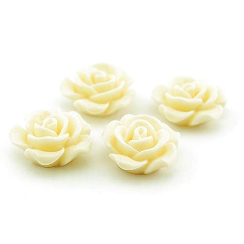 Vintageparts 4 Cabochons als Rose in Creme, 16 mm Durchmesser, DIY-Schmuck von Vintageparts FACHHANDEL FÜR SCHMUCKZUBEHÖR