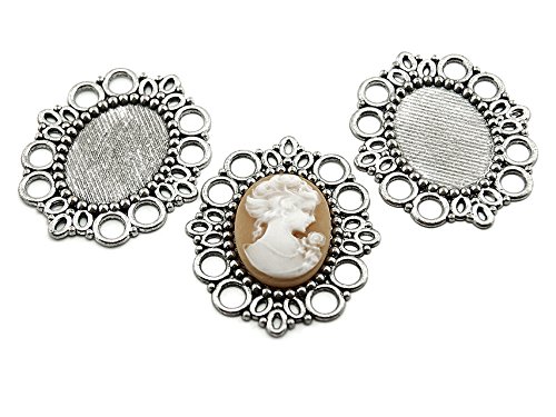 Vintageparts 4 Fassungen für 25 x 18 mm Cabochons in antik Silber, DIY-Schmuck von Vintageparts FACHHANDEL FÜR SCHMUCKZUBEHÖR