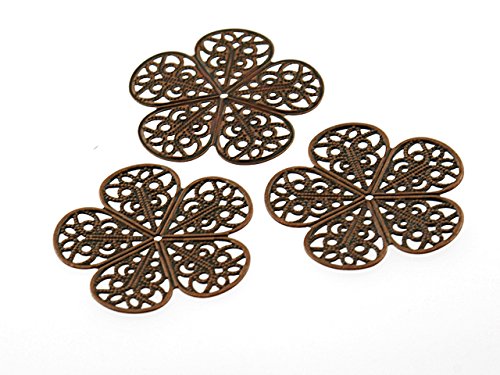 Vintageparts 4 Filigrane Blumen Anhänger in antik Kupfer, 25 mm, DIY-Schmuck von Vintageparts FACHHANDEL FÜR SCHMUCKZUBEHÖR