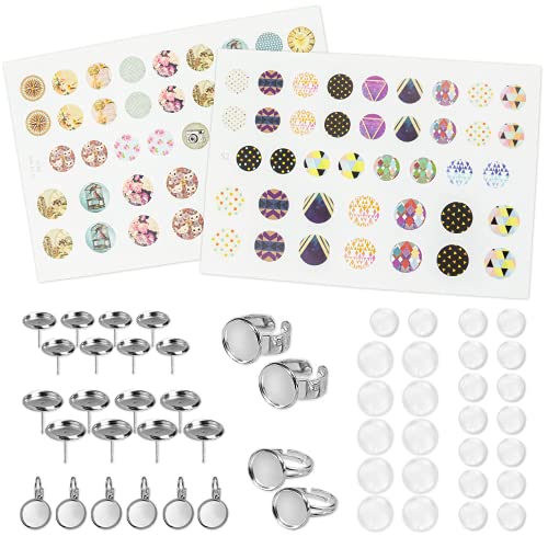 Vintageparts Cabochon Ergänzungs-Set für Ringe, Ohrringe & Ohrstecker - DIY Schmuck selber Machen - Bastel-Set mit über 50 Teilen - Silberfarben von Vintageparts FACHHANDEL FÜR SCHMUCKZUBEHÖR