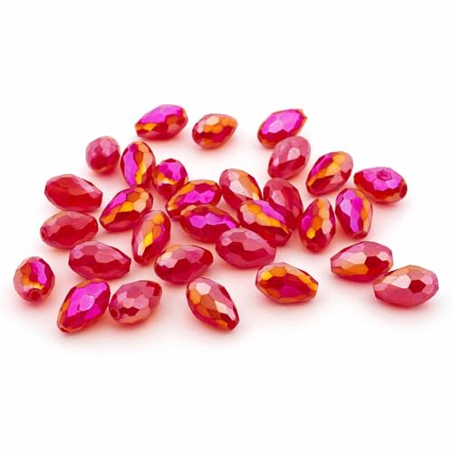 Vintageparts Glasperlen tropfenförmig – Rot mit Schimmer, 12 x 8 mm, 1 mm Fädelloch, 1 Strang von Vintageparts FACHHANDEL FÜR SCHMUCKZUBEHÖR