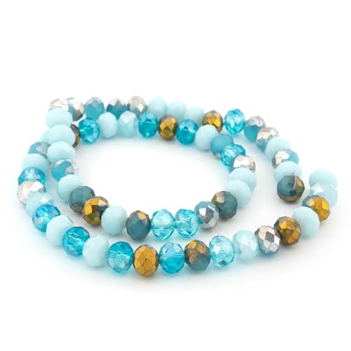 Vintageparts Rondelle Glasperlen 8x6 mm Blau Mix mit Gold Silber Schmuck DIY ca. 65 Stück von Vintageparts FACHHANDEL FÜR SCHMUCKZUBEHÖR