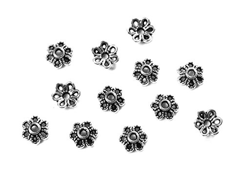 Vintageparts formschöne Perlkappen als Blume in antik silberfarben 6 mm 50 Stück DIY-Schmuck von Vintageparts FACHHANDEL FÜR SCHMUCKZUBEHÖR