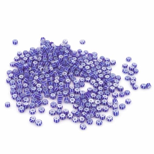 Vintageparts gestreifte Rocailles 3 mm in Blau-Weiß – 10 g Glasperlen (ca. 300 Stück) zum Auffädeln für Armband, DIY Schmuck, Ketten & Perlenweben – durchgefärbt & vielseitig von Vintageparts FACHHANDEL FÜR SCHMUCKZUBEHÖR