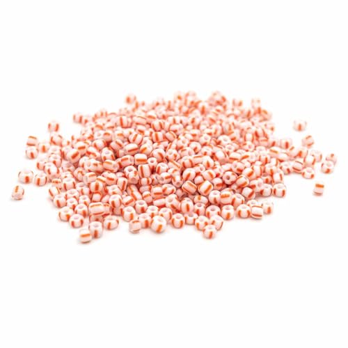 Vintageparts gestreifte Rocailles in Weiß-Orange 3 mm – ca. 280 Stück Glasperlen 10 g für Armband, DIY, Schmuck & Perlenweben – Perlen zum Auffädeln von Vintageparts FACHHANDEL FÜR SCHMUCKZUBEHÖR