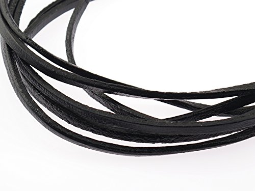 Vintageparts 2 m echtes Lederband in schwarz, 3 mm breit, DIY-Schmuck von Vintageparts FACHHANDEL FÜR SCHMUCKZUBEHÖR